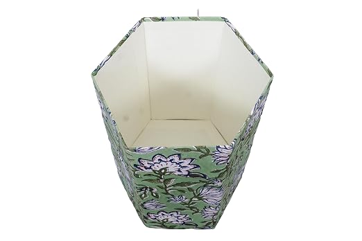 3.3 Gallon Cotton Hand Block Printed Paper Waste Basket |Small Decorative Trash Can for Housewarming Gifts in Living Room, Bedroom, Bathroom | Eco-Friendly, Plastic-Free (1, L Green Blue FLOWAR)