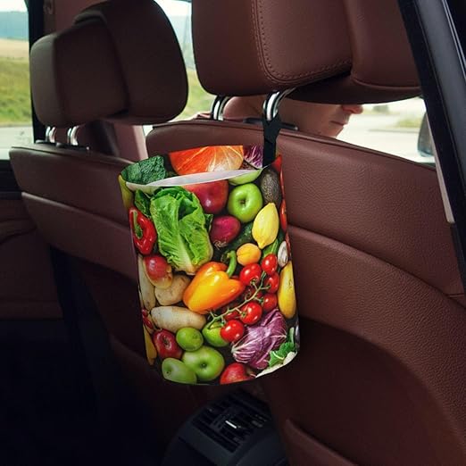 Funny Vegetable Car Trash Can Garbage Cans Foldable,Cute Hanging Car Organizer and Storage Bag Leak Proof, Auto Back Seat Trash Bin Universal for Truck, SUV, Outdoor Travel
