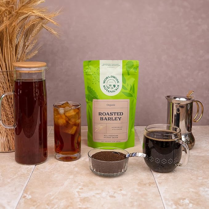 Worldwide Botanicals Organic Barley, Dark Roast – 1 lb –Italy’s Orzo, their Favorite Caffeine-Free Coffee Alternative – Brew Like Coffee – Acid Free, Kosher, Ground, 16 ounces
