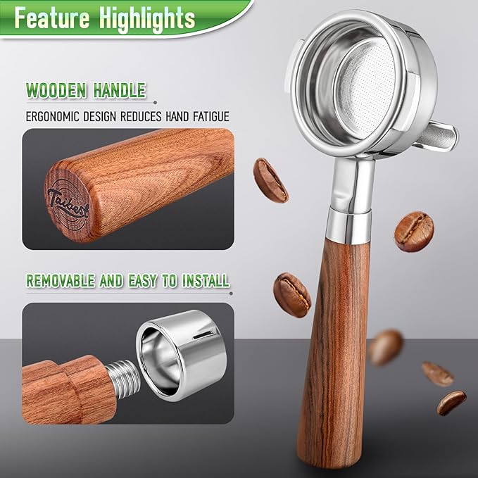 58mm Portafilter for all La Marzocco Home Espresso Machines, Dual Spout Espresso Handle with Siam Rosewood Grip & 304 Stainless Steel Basket
