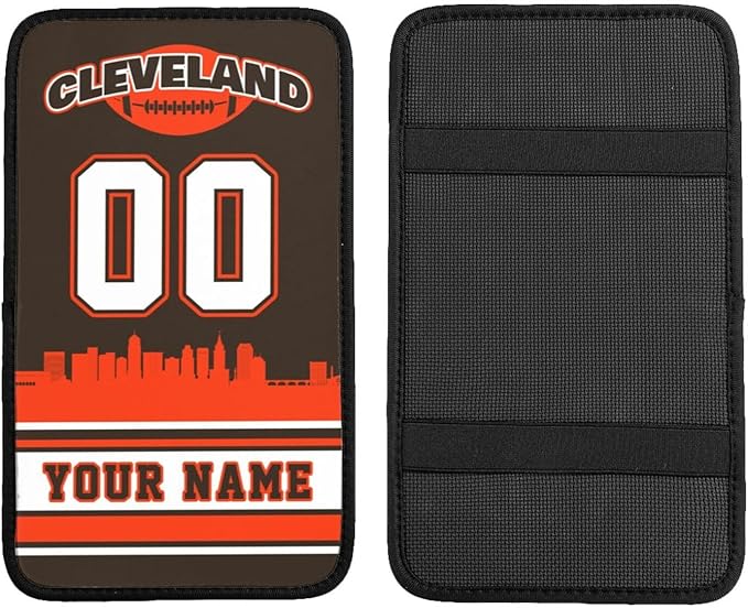 Custom Football Car Armrest Covers Personalized Football Style with Name Number Customized Auto Center Console Pad Car Handrail Box Cushion for Most Vehicle Decor Accessories, Orange