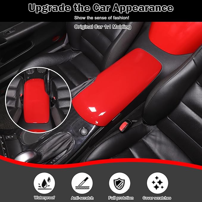 Center Console Cover Compatible with Corvette C6 2005-2013 Accessories Car Armrest Cover Waterproof Cushion Car Armrest Storage Box Cover Car Arm Pads Caps Protector Pad (Sport Red)