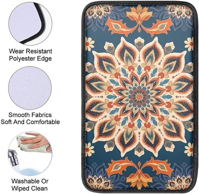 Bohemian Flower Print Center Console Armrest Pad for Cars Universal Decorative Car Armrest Box Protector Pad Easy to Install Car Decor Accessories for Sedan SUV Truck