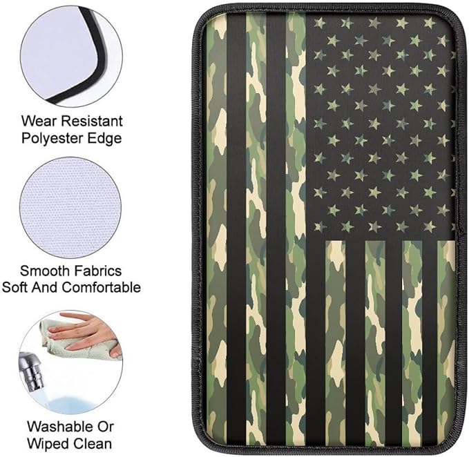 Mintutlipy Camouflage American Flag Car Center Console Cover Storage Box Mat Christmas Car Decoration Universal 12.3×7.5 Inches for Sedans SUV Vans