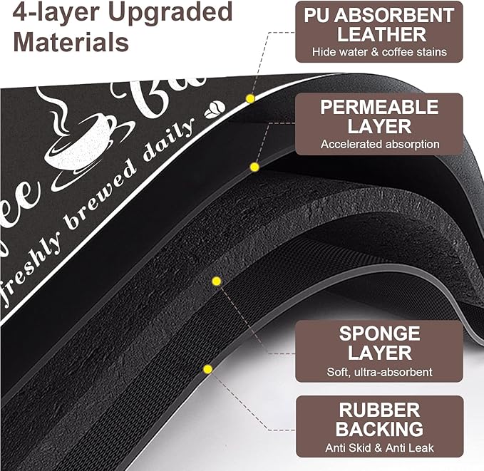 Absorbent Coffee Mat, Fashion Dish Drying Mat for Kitchen Counter Coffee Bar Accessories Espresso Machine Dish Rack 16" x 24" Black