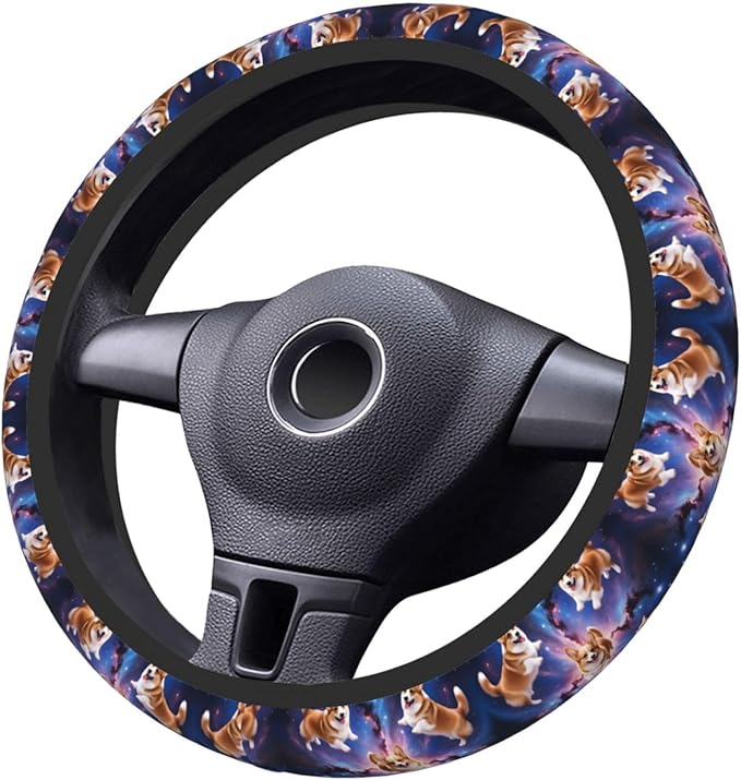 Cute Corgi Space Universal Fit Steering Wheel Cover for Car, Truck, and SUV, Durable Steering Wheel Protection