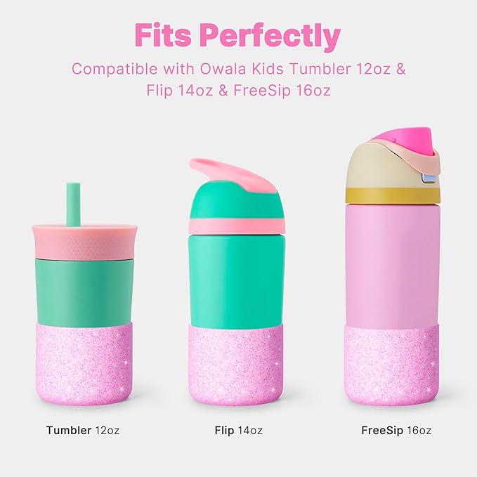 Silicone Boot for Owala 14/16 oz Water Bottle, Anti-Slip Protective Sleeve for Owala 12 oz Kids Tumbler, Boot Bottom Base fit Flip 14 oz Insulated Stainless-Steel Water Bottle (Glitter Pink)
