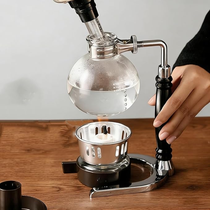 Borosilicate Glass Siphon Coffee Maker - Japanese Style Vacuum Syphon Brewer with Alcohol Burner & Adjustable Buffer Clamp, High-Temp Resilient Tabletop Coffee Pot for Aficionados 5-Cup (600ml)