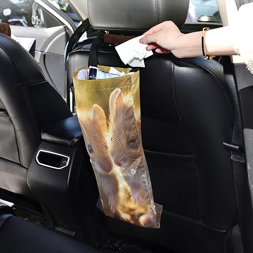 ALAZA Hanging Car Trash Bags Garbage Bag Trash Can for Back Seat Small Mice Cute Washable Storage Bag Retractable 2 Pack