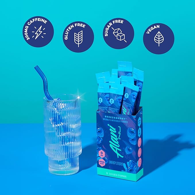 Alani Nu BREEZEBERRY, Energy Sticks Drink Powder, 200mg Caffeine, Pre Workout Performance with Antioxidants, On-The-Go Drink Mix, Biotin, B Vitamins, Zero Sugar, 5 Calories, 10 Pack