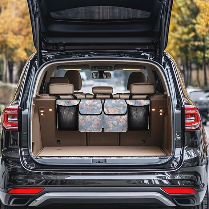 Peach Flower Car Trunk Organizer Foldable Capacity Storage Bag Car Back Seat Storage Bag Hanging Auto Interior Accessories for SUVs Sedans Trucks Jeeps