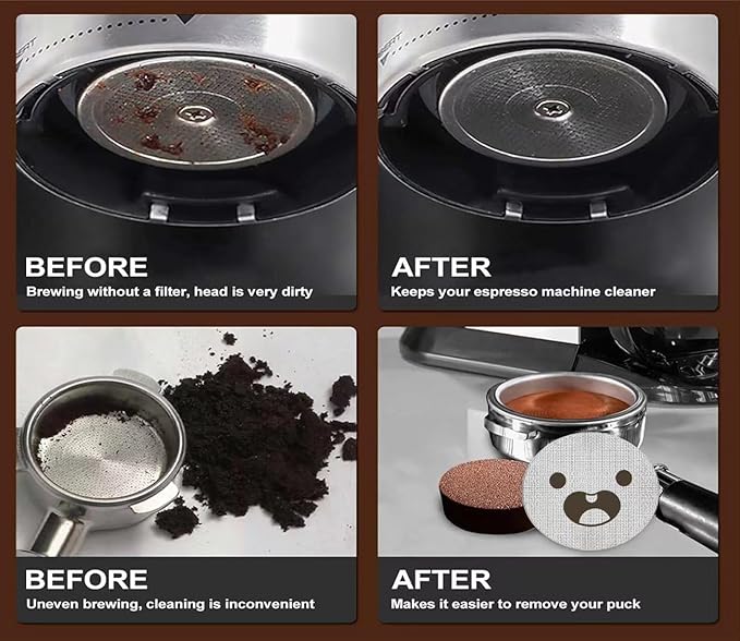 51mm Espresso Puck Screen 3-Pack, Lower Shower Screen, Metal Coffee Reusable Filter for Espresso Portafilter Basket, 1.7 Thickness - 316 Stainless Steel(Cute Face)