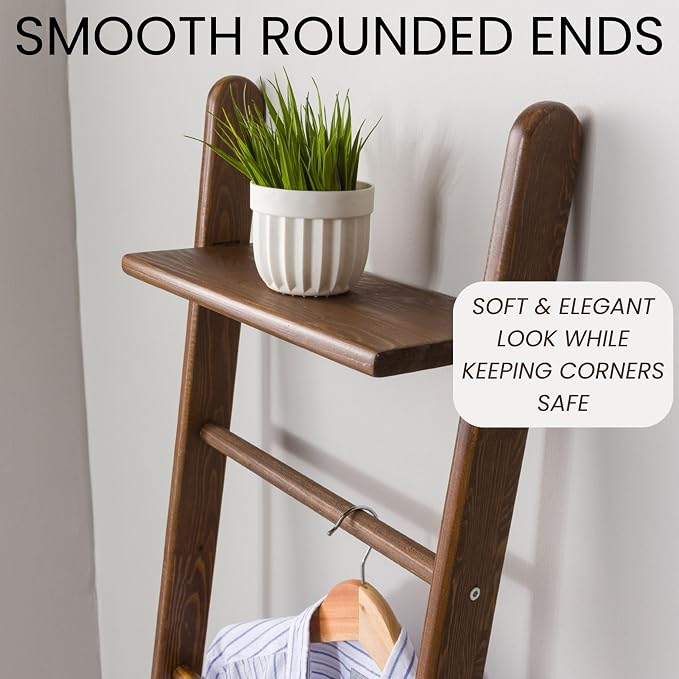 Solid Pine Wood Blanket Ladder for Living Room Bathroom Organizer Shelves, 7-Tier 5-Tier Freestanding Shelf, Freestanding Towel Rack Extra Storage, Wall-Leaning (Walnut, Medium)