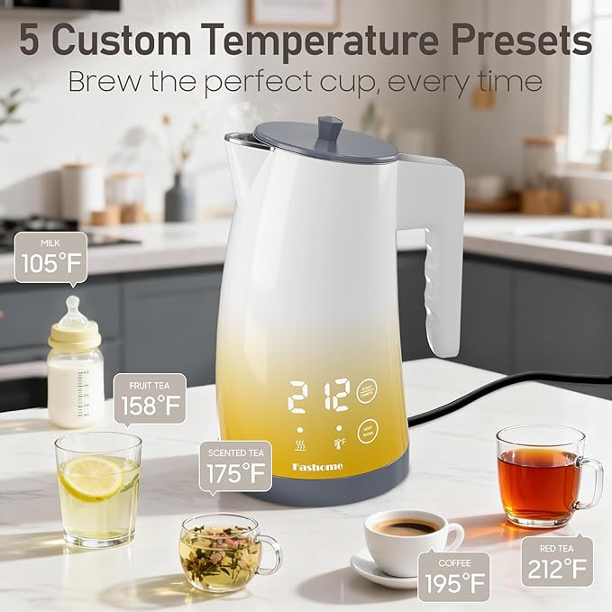 Electric Kettle with Temperature Control, 5 Preset Temps, 2H Keep Warm -1200W Quiet Water Boiler,Electric Tea Kettle with BPA-Free, Digital Cool-Touch, Rotating Base for Home,Office(Yellow Gradient)