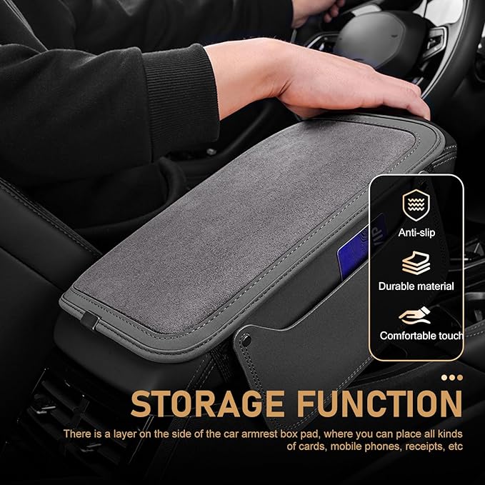 Car Center Console Cover with 2 Storage, Anti-scratch Automotive Arm Rest Cover Cushion, Vehicle Center Console Protector Pad, Universal for Most Cars SUVs (Gray)