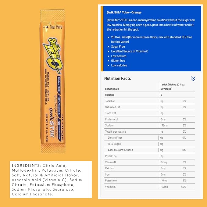 Sqwincher ZERO Qwik Stik - Sugar Free Electrolyte Powdered Beverage Mix, Assorted Flavors (40 Sticks)