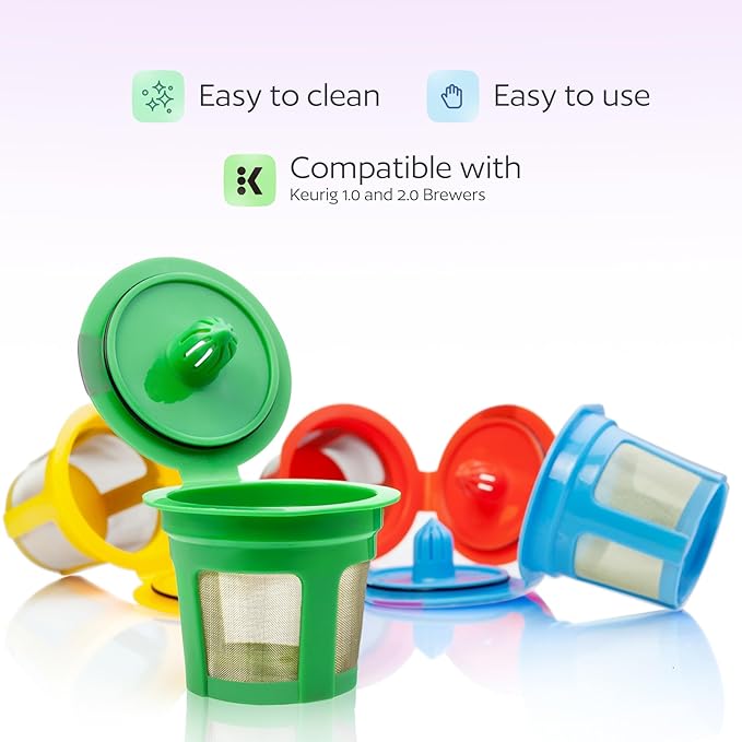 4 Pack Reusable K Cups for Keurig Coffee Makers – BPA-Free Refillable Coffee Pods, 4 Colors – Compatible with Keurig Brewers