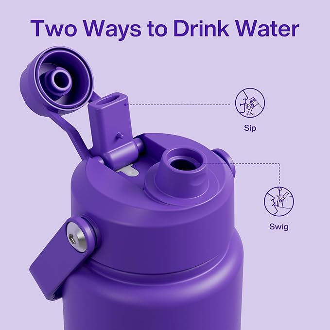 ENCOOL Insulated Water Bottle with Straw Stainless Steel Water Bottle, Leak-Proof, BPA-Free, Double Wall Vacuum Keeps Cold for 24 Hours for Sports, Travel, School (32 oz, Violet)
