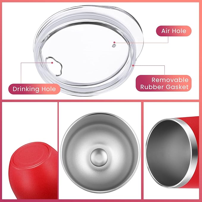 16 Pack Stainless Steel Wine Tumblers 12 oz Insulated Vacuum Wine Cup Set Double Wall Stainless Steel Stemless Mug Glasses for Coffee Soda Whiskey Outdoor Travel (Red)