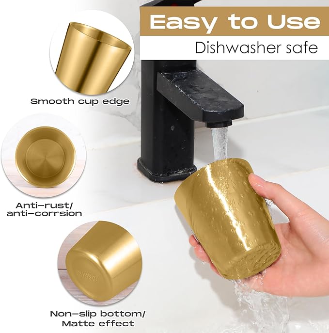 Mimorou 8 Pack Stainless Steel Insulated Cup 8.8 oz Metal Tumbler Double Wall Vacuum Water Glasses Camping Reusable Mugs BBQ Home Office Party Coffee(Gold)