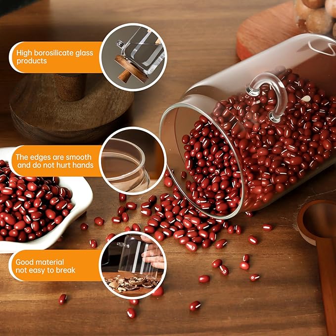 Glass Coffee Bean Storage Container, Wood Lid with Spoon, Airtight Silicone Seal, BPA-Free (550ML/18.6OZ)