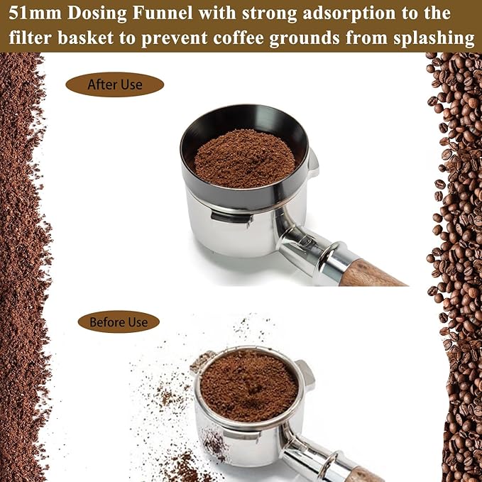 WDT Tool Espresso Accessories Kit: 51mm Dosing Funnel Puck Screen, 6 Stainless Steel Needles Espresso Distribution Tool Coffee Distributor | Espresso Tools Fit Espresso Machines of 51mm Portafilters