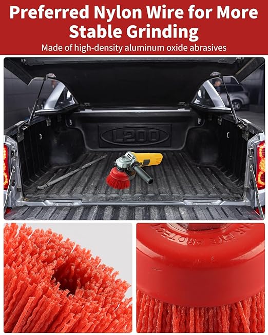 3" Nylon Cup Brush with Mild Abrasive, 3 Pcs Wire Cup Brush 4 1/2 Angle Grinder with 5/8 Inch-11 Threaded Arbor, Quickly Remove Rust, Paint - Surface Prepping for Truck Bed Liner Scuffing