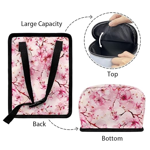 KEIAHUAN Pink Cherry Blossom Car Trash Can Bin for Back Seat with Lid Cute Trash Bag Hanging Removable Storage Bag Large Capacity Car Interior Accessories