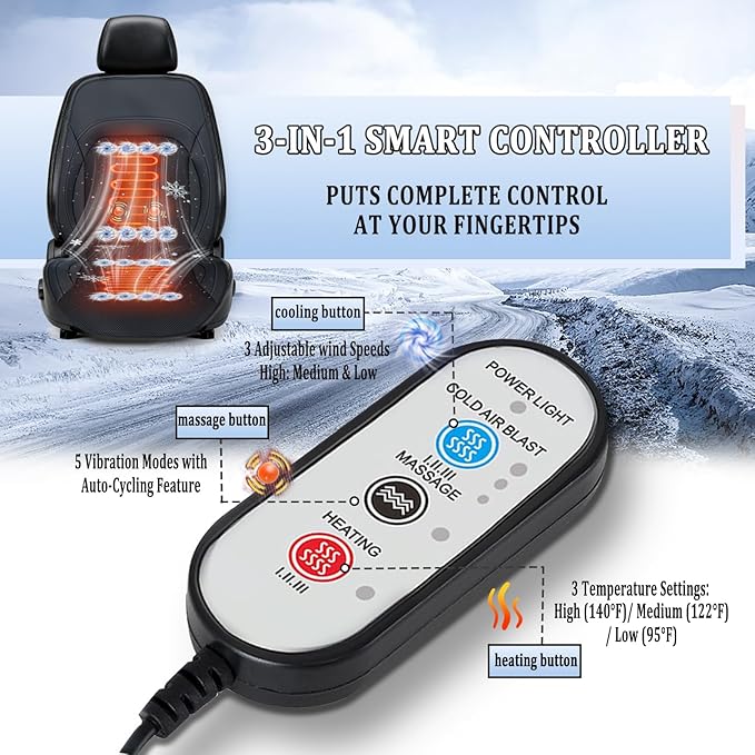All-Weather Car Seat Cooling System with 16 Fans & Massage, 12V Ventilated Pad for Front Seats, Compatible with Cars and SUVs (Warm&Cooling&Massage-1)