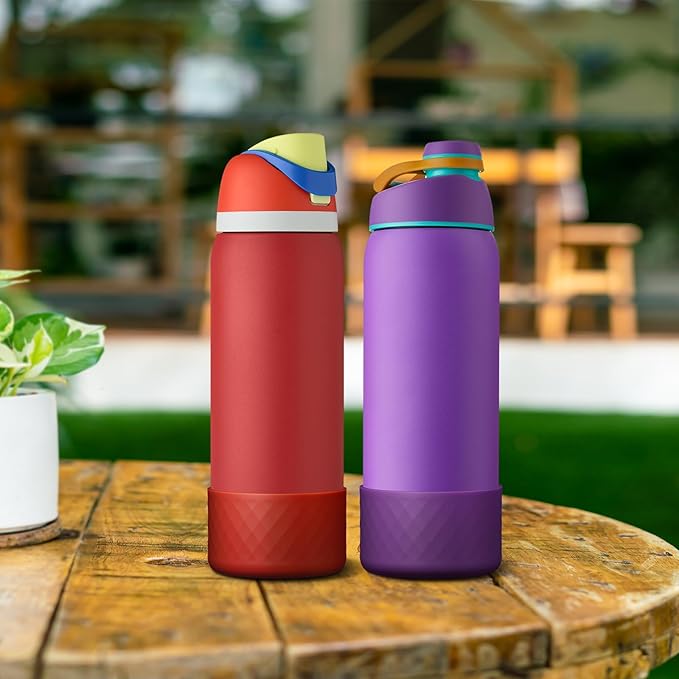 2PCS Silicone Water Bottle Boot for Owala 24oz 32oz 40oz, Anti-Slip Protective Sleeve Bottom Bumper Protector for FreeSip, Twist, and Flip Stainless Steel Water Bottles