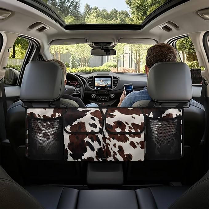 SEANATIVE Black Cow Print Car Trunk Organizer and Storage, Large Capacity Backseat Hanging Storage Car Accessories, Collapsible Backseat Car Organizer for SUV/MPV/Truck