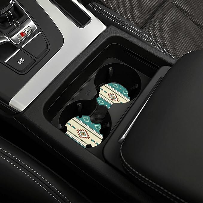 Rustic Western Aztec Steering Wheel Cover for Women Men with 2 Pcs Car Coasters, 15 Inches Neoprene Anti-Slip Cute Universal Car Accessories Protective Cover for Vehicle