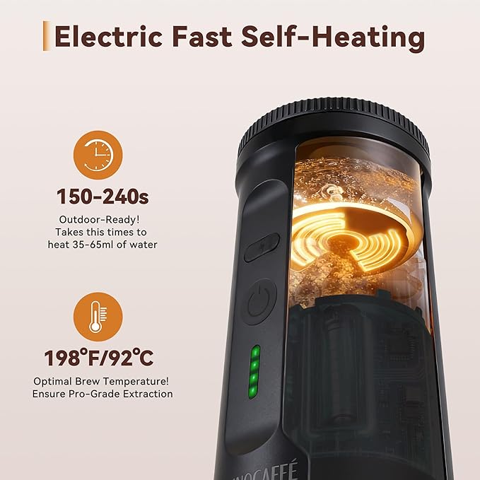 Portable Espresso Maker, Electric Coffee Machine with Self Heating for Travel & Camping, 20 Bar Espresso Machine for NS Capsule & Coffee Powder, Compact Size Ideal for RV, Hiking, Office, Car, Black