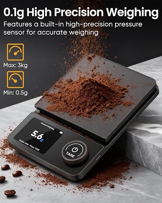INSMART Coffee Scale with Timer, Bluetooth Espresso Scale with App Sync 5kg/0.1g High Precision, Large Color Display Digital Kitchen Scale, 5 Units & 3 Brew Modes for Pour-Ove, Espresso, Kitchen