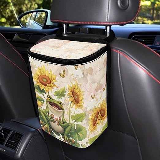 Cute Frog Car Trash Can Leak Proof Multipurpose Trash Bin for Car Easy Installation Cars Garbage Cans Fashion Auto Interior Fit for Automotive Truck SUV