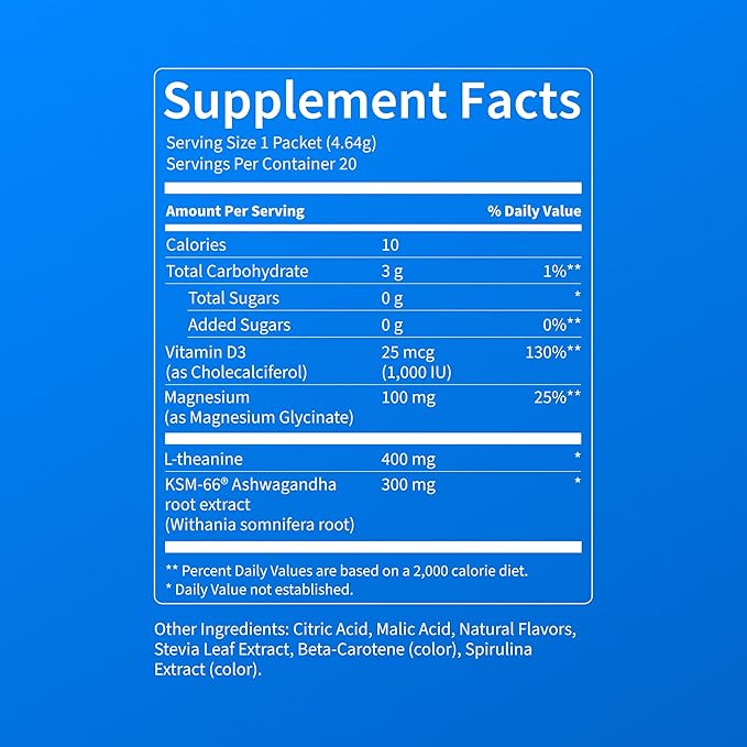 Nello Supercalm Powdered Drink Mix, Cortisol Reducer and Sleep Aid Supplement, L Theanine, Ksm-66 Ashwagandha, Magnesium Glycinate, Vitamin D 3, No Sugar, Non GMO, On The Go, 20 Ct, Cucumber Lime