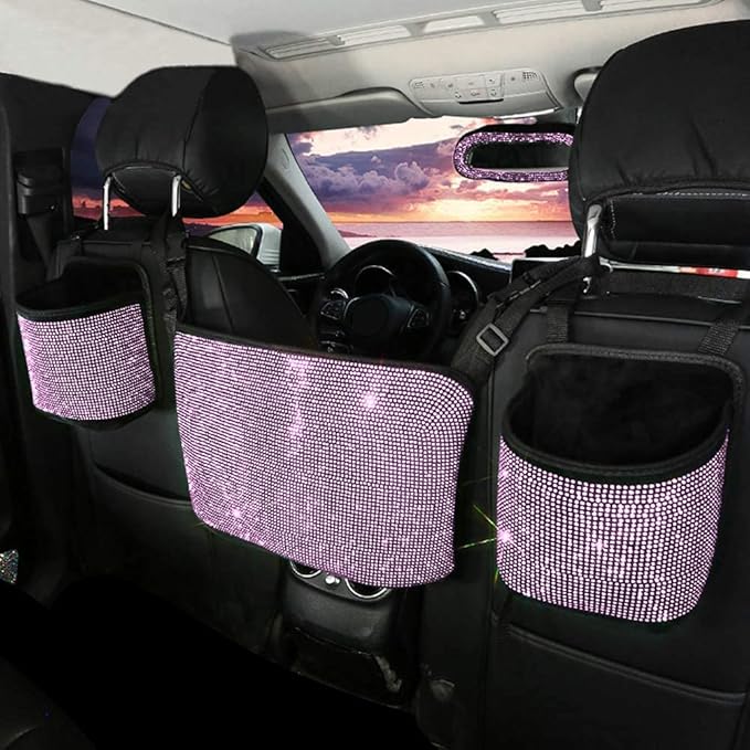 eing Car Organizers and Handbag Holder Car Seat Net with Shiny Diamonds for Women, Car Barrier for Dogs and Kids, Pink Car Organizer