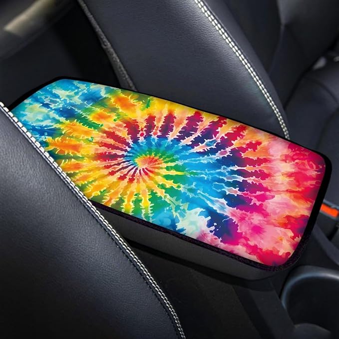 Mintutlipy Colorful Tie-Dye Automotive Center Console Cover Car Storage Box Mat Soft Breathable Car Armrest Cushion Protector