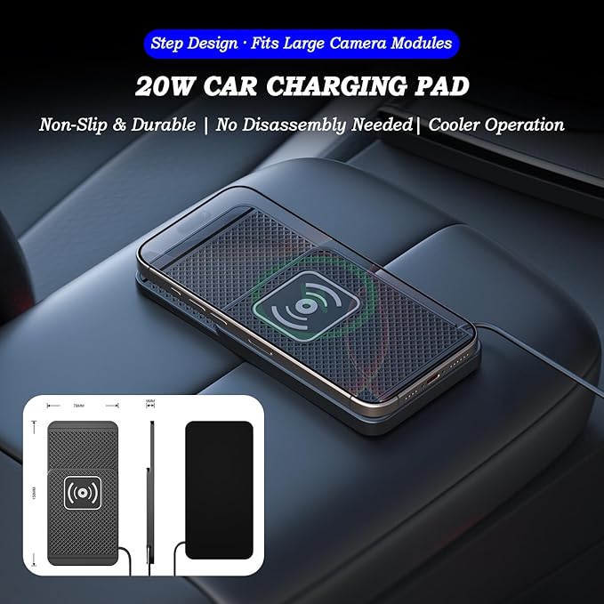 Cord‑Free Charging Pad, 20W Car Charger Pad for Phones, Dashboard & Desk Charging, Phone Charger for Vehicles & Office Use,B Type-C 30cm