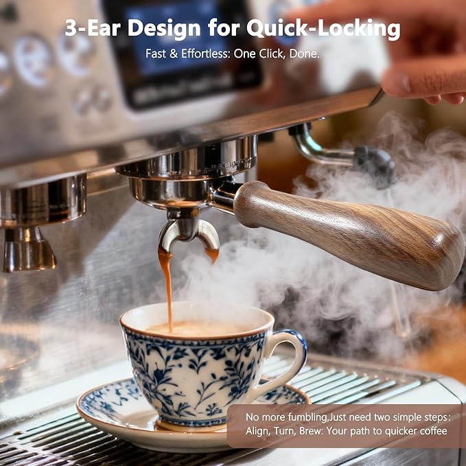 Espresso Accessories, 54mm Bottomless Portafilter with Detachable Double Spout, 18g Convex Filter Basket, 3-Ear Design, Walnut Wood Handle, Compatible with Breville 54mm Espresso Machines