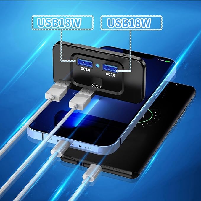 USB Socket for - 12 V USB Port, Phone Charger for | 72 W High Power USB Socket, QC 3.0 Fast Charging Ports, Multi-Port Car Socket Adapter for Motorcycle Trucks