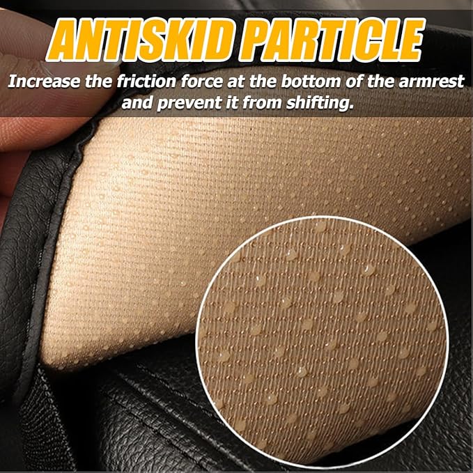 Car Armrest Seat Box Cover, Comfortable Leather Automotive Center Console Cushion Pad, Soft Waterproof Vehicle Arm Rest Protector Mat Accessories, Universal for RV, SUV, Truck (Black/Gray)