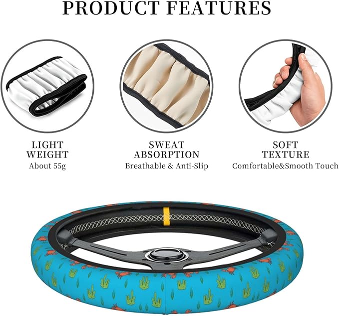 Stone Crab Cartoon Universal Fit Steering Wheel Cover for Car, Truck, and SUV, Durable Steering Wheel Protection