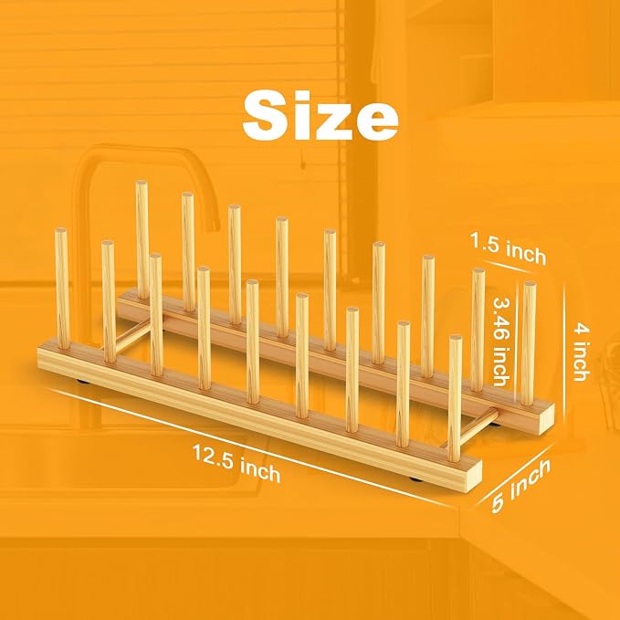 Bamboo Dish Drying Rack for Kitchen Organizer-Sturdy Plate Rack Organizer with Natural Bamboo,Dish Rack Holds Plates, Bowls, Cups & Cutting Boards-Dish Drying Rack for Countertop & Cabinets