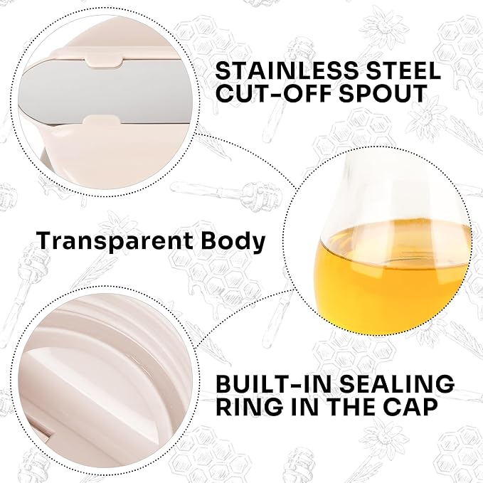 13.5oz Glass Syrup Dispenser with No-Drip Stainless Steel Spout - Honey Jar, Maple Syrup Pourer & Oil Cruet - Cream White Kitchen Container for Pancakes & Waffles