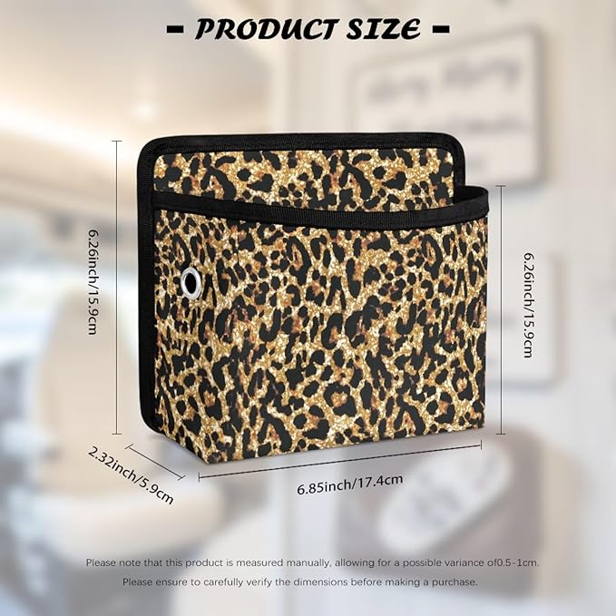 Renewold Gold Leopard Print Car Side Pocket Organizer Holder for Cell Phone Sunglasses Cards Front Back Seat Storage Pocket for Car Small Auto Console Door Window Storage Bag for Interior Organizer