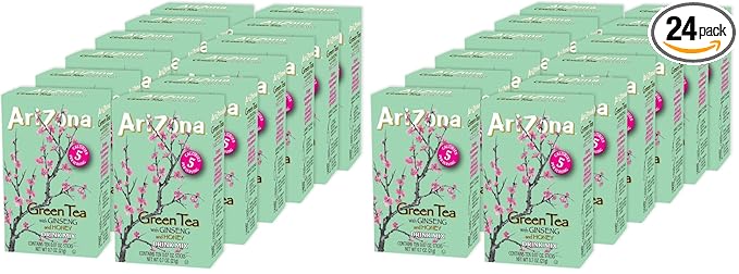 AriZona Green Tea with Ginseng and Honey - On-the-Go Powdered Drink Mix, 0.07oz - 10ct Boxes (Pack of 24)