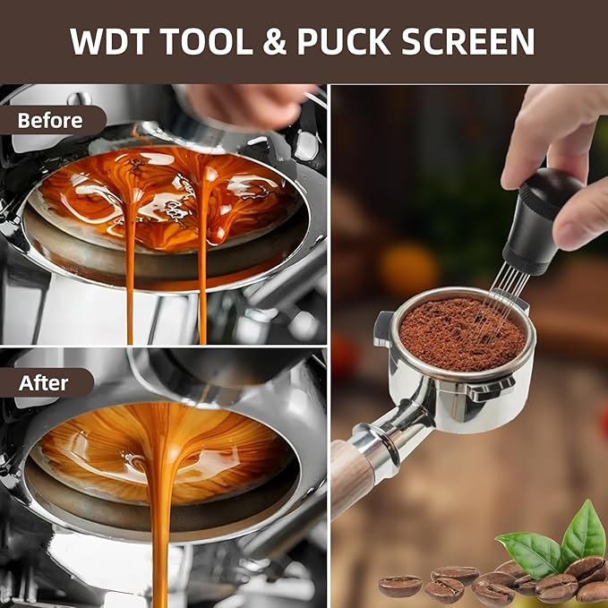 51mm Espresso Accessories Kit - 51mm Tamper and Espresso Cups Set of 2 - WDT Tool Dosing Funnel Silicone Mat Espresso Machine Accessories Distribution Tool - Suitable for 51mm bottomless portafilter
