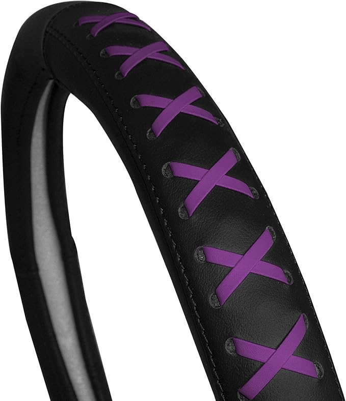 FH Group FH2022PURPLE Universal Fit 15 Inch Genuine Leather with Lace-Up Detailing Purple Steering Wheel Cover fits Most Cars, SUVs