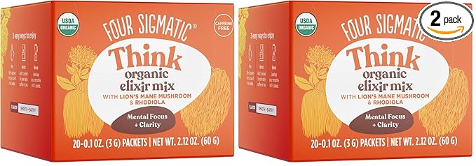 Four Sigmatic Lion's Mane Focus Elixir Mushroom Coffee Alternative | Organic Lion's Mane Mushroom Powder,Rhodiola & Rose Hips | Immune & Memory Support-| Paleo-|,20 Count (Pack of 2)